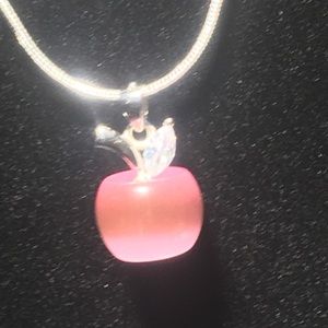 TEACHER GIFT PinK TigerEye Apple Gemstone Necklace